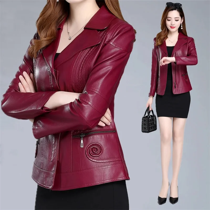 

6XL Women's PU Leather Jacket Female Leather Coat Women Jackets 2023 New Spring And Autumn Mother's Leather Coats Outerwear