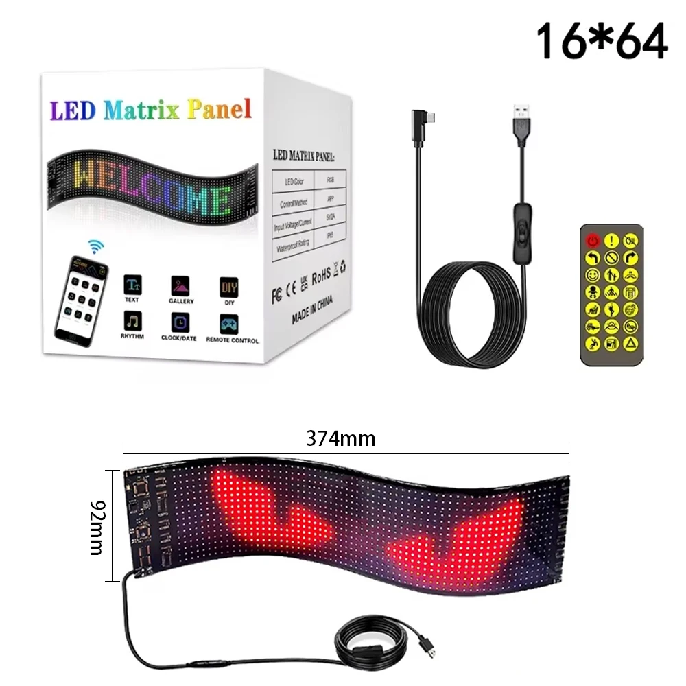 Truck Eye Led Display Car Sign Animation Led Matrix Panel Bluetooth App Control Programmable Flexible Screen Led Car Light 6