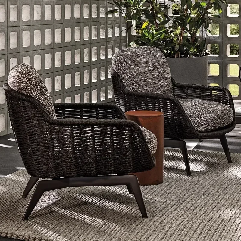 Nordic Outdoor Garden Chairs Villa Hotel Courtyard Rope Chair Designer Garden Terrace Balcony Leisure Chair Outdoor Furniture WW