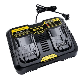DCB102 리튬 배터리 이중 충전 듀얼 USB 포트 충전기, DeWalt 12V, 14.4V, 18V, 20V 리튬 이온 모델 DCB101 DCB200 DCB201 용