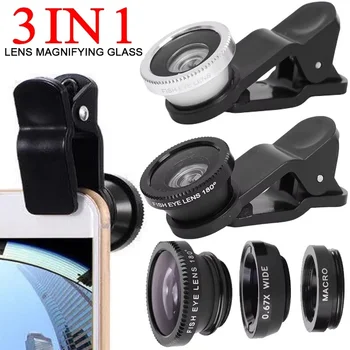 Obiettivo per fotocamera leggero macro grandangolare 3 in 1 per telefono Fish Eye con clip Obiettivo universale per cellulare per iPhone Xiaomi Huawei