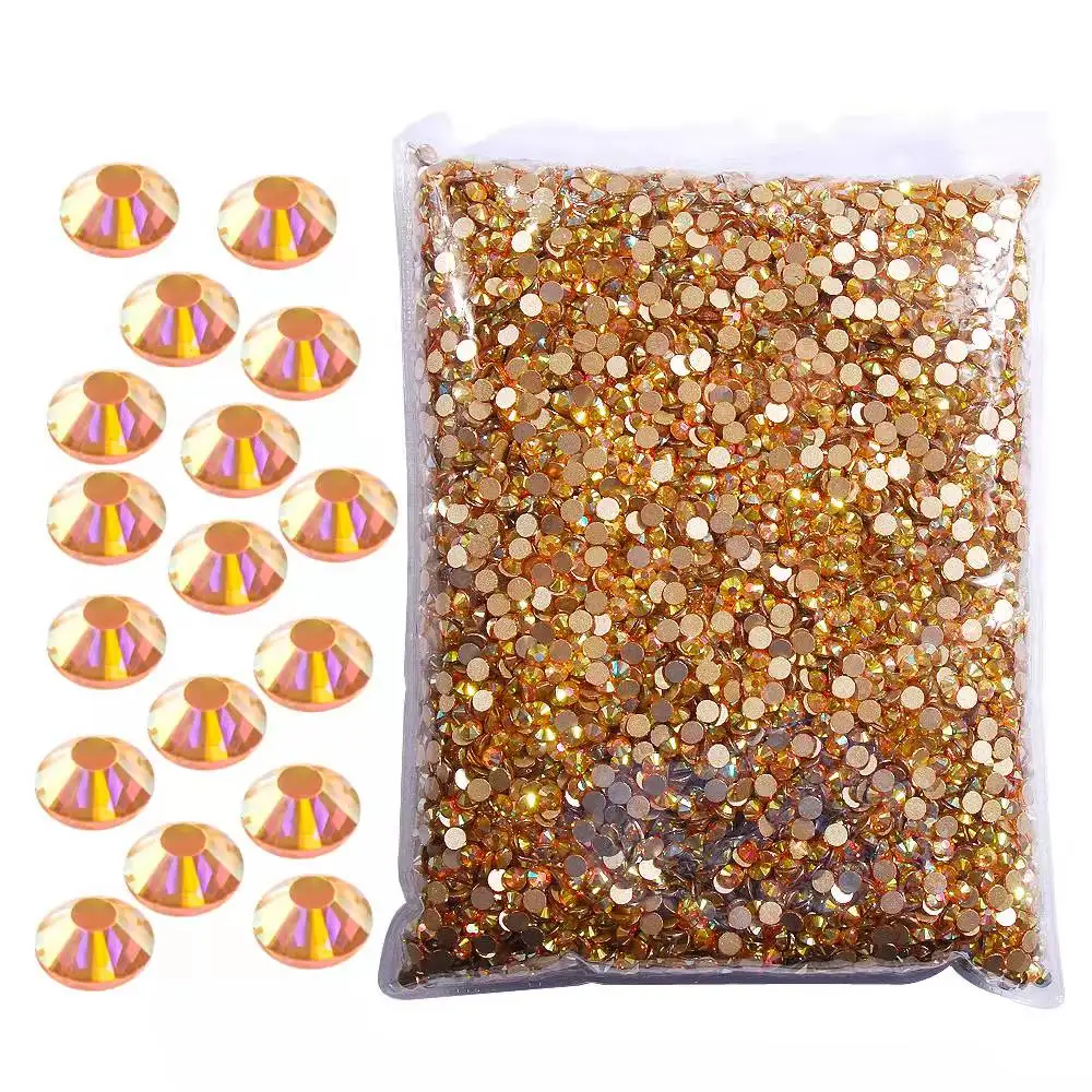 2880 Pieces Crystal Diamond Rhinestones Flat Back Round Gems Charms Stones  Rhinestones Crystals Round Beads Flat Back Glass (Gold,SS20)