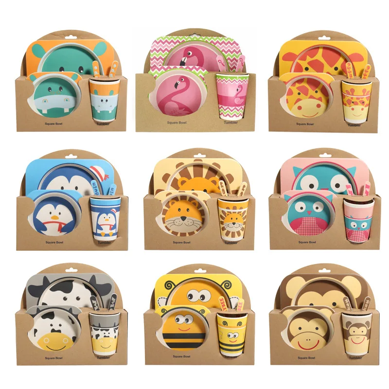 

Набор детской посуды из бамбуковой тарелки, чашки, ложки, вилки, пищевой посуды, 5 шт./компл.