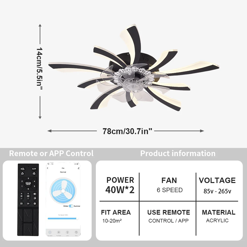 Modern Dimmable Ceiling Fan Light 6