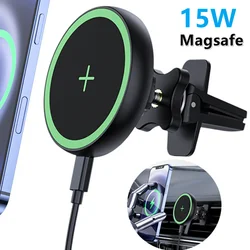 Mini magnético sem fio carregador de carro airvent montagem para iphone13 12 série magsafe 15w carregamento rápido suporte do telefone carro