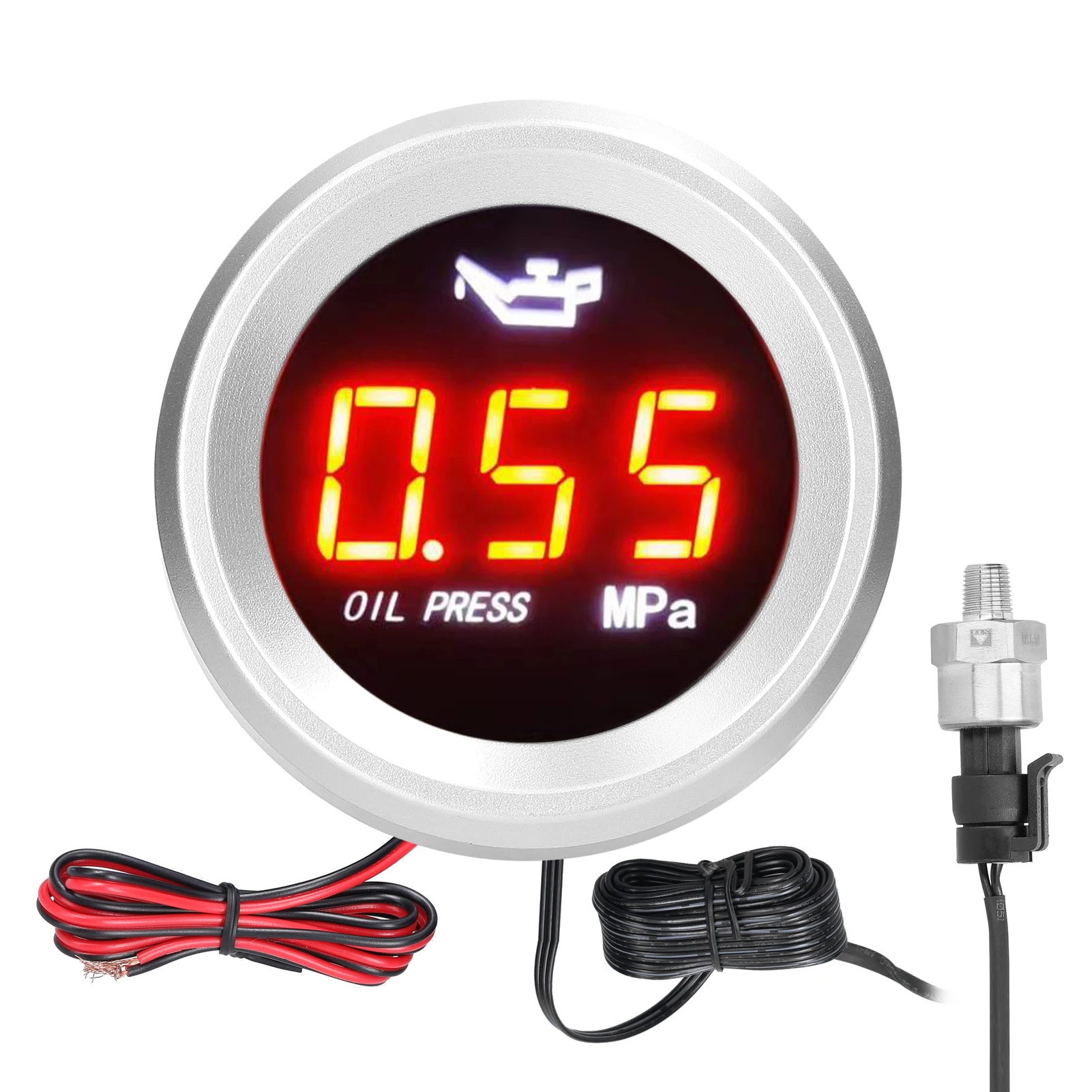 52mm Oil Pressure Gauge Car Digital Meter LED Display 9-35V with 1/8NPT Sensor Alarm Function Interior accessories