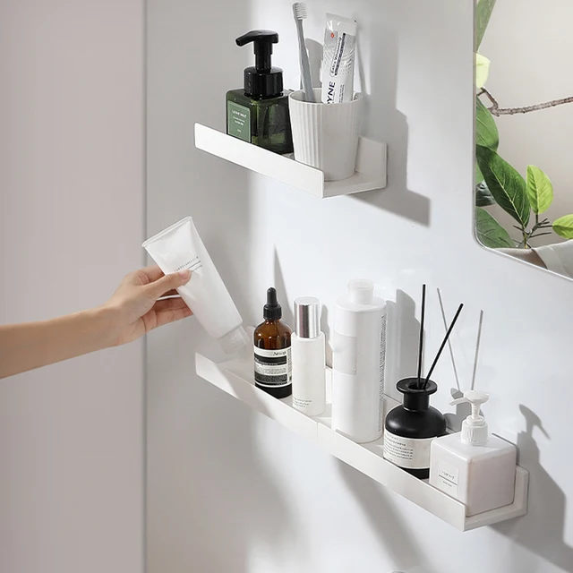 Bathroom Shelf No Drill Organizer Shower Storage Rack White Corner Shelves Wall Mounted ABS Toilet Shampoo Holder For Kitchen - Image 3