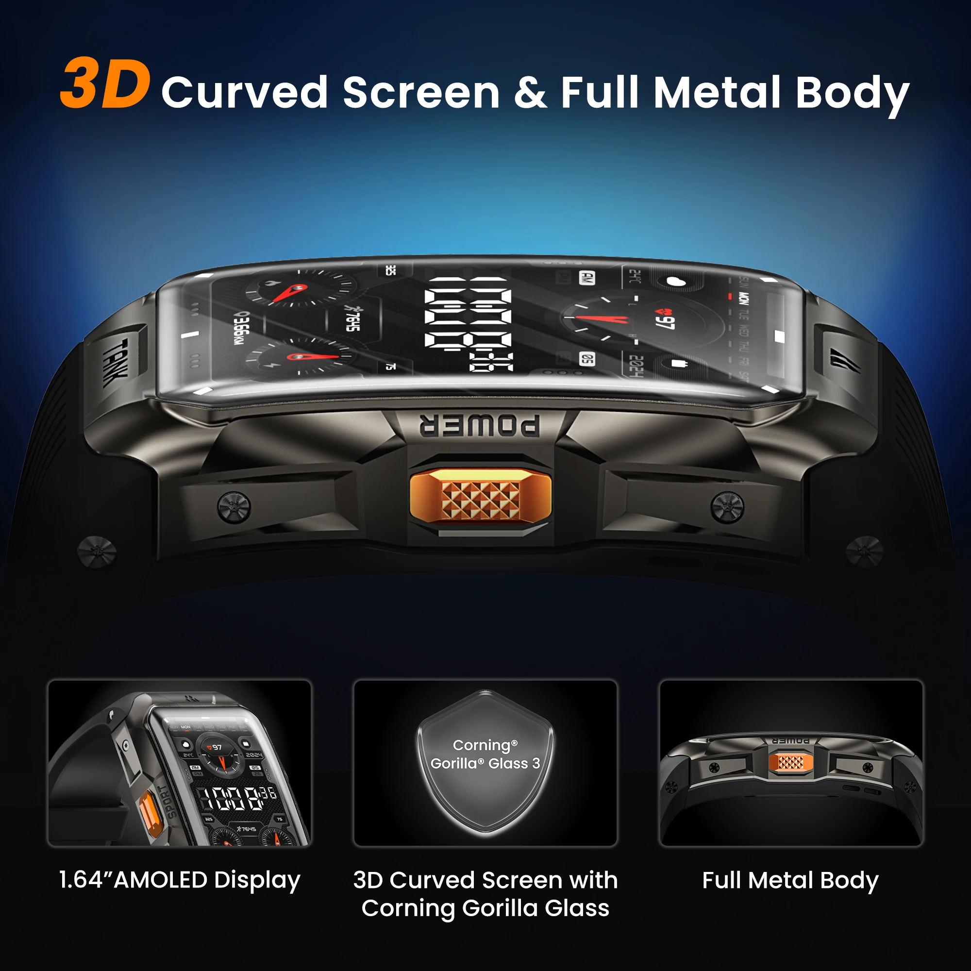 2025 KOSPET TANK X2 Rugged Smart Watch For Men 3D Curved Screen AMOLED AOD 5ATM IP69K Waterproof Bluetooth Call AI Assistant 4