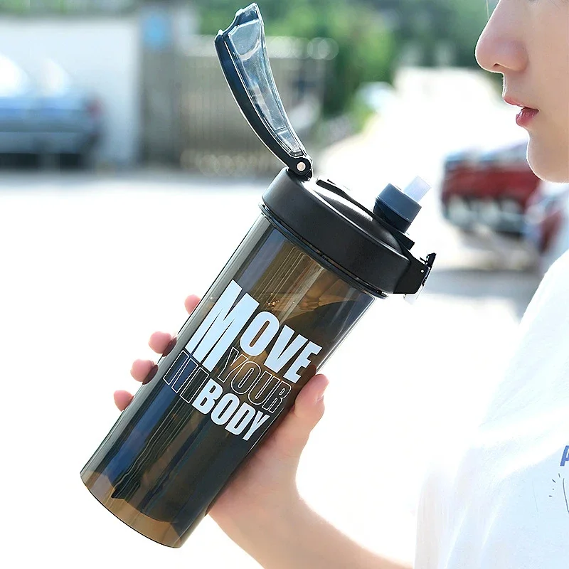 Sport Shaker Bottle 800ML Large Capacity With Straw Shaker Bottle Protein Powder Milkshake Cup Outdoor Portable Plastic
