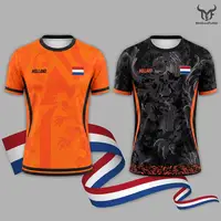 Maillot de football imprimé drapeau néerlandais, décontracté, respirant, à manches courtes, pour l'été, pour hommes, pour la salle de sport, l'entraînement sportif, le football 1