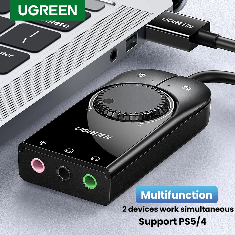 Ugreen Sound Card Usb Audio Interface External 3.5mm Microphone Audio Adapter Soundcard For Pc