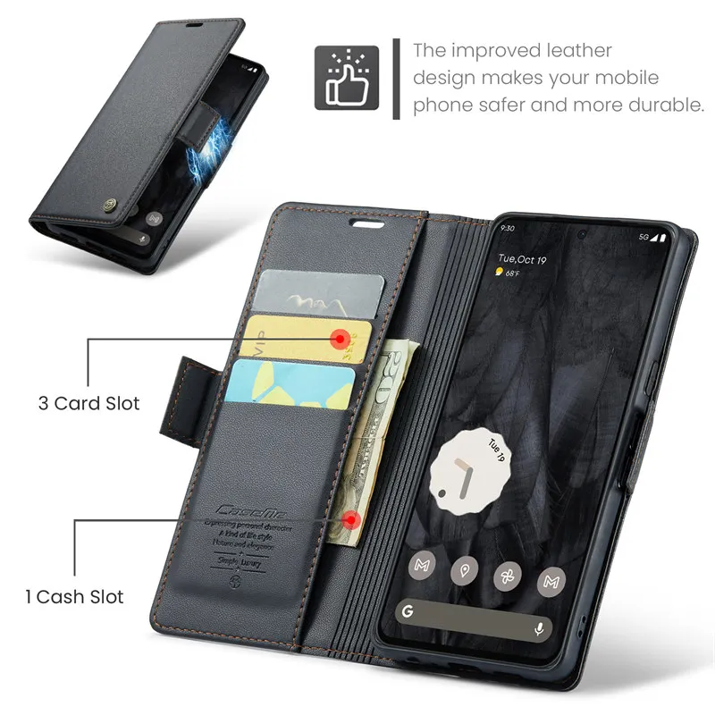 Luxury CaseMe Flip Stand Leather Wallet Phone Case with Card Slots and Book-Style Back Cover