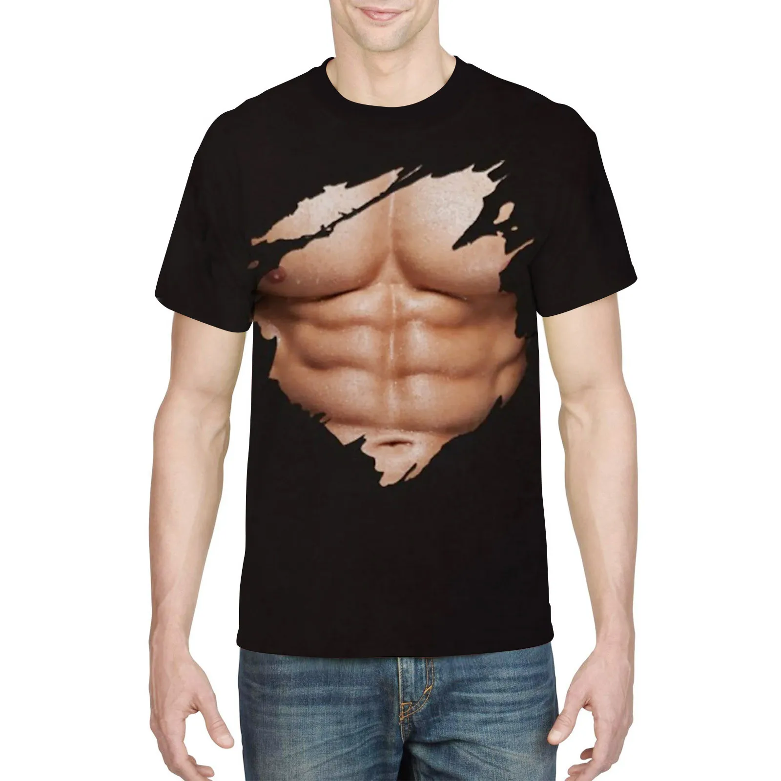 Funny Print T shirts 3d Pectoralis Abdominal Muscles Pattern Men Tops