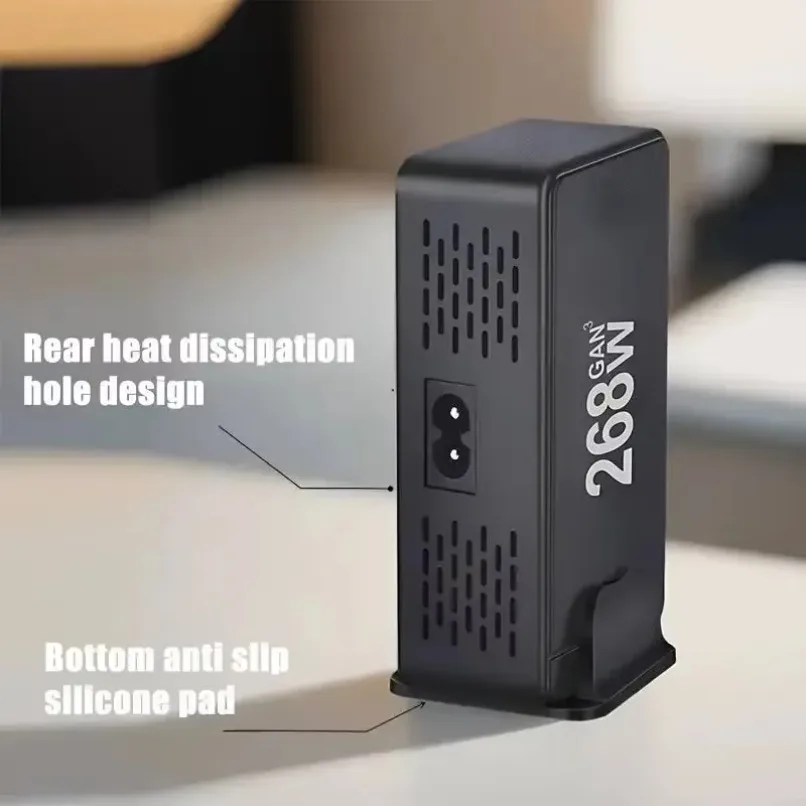 Phone Charger Station 268W Power Adapter 8-Port Fast Charging 100W PD QC3.0 for Phone Tablet Laptop Home Travel Office USB Type-C Dock