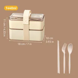 Eco - Friendly Reusable Double - Layer Lunch Box with Tableware - Large Capacity & Microwave Safe (Brown)