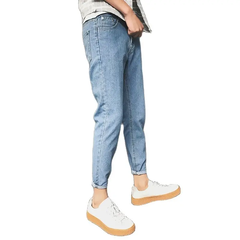 Autumn Boys Light-colored Ankle Length Jeans Men's Manufacturers Wholesale Loose Straight-legged Wide-leg Pants Korean Trousers