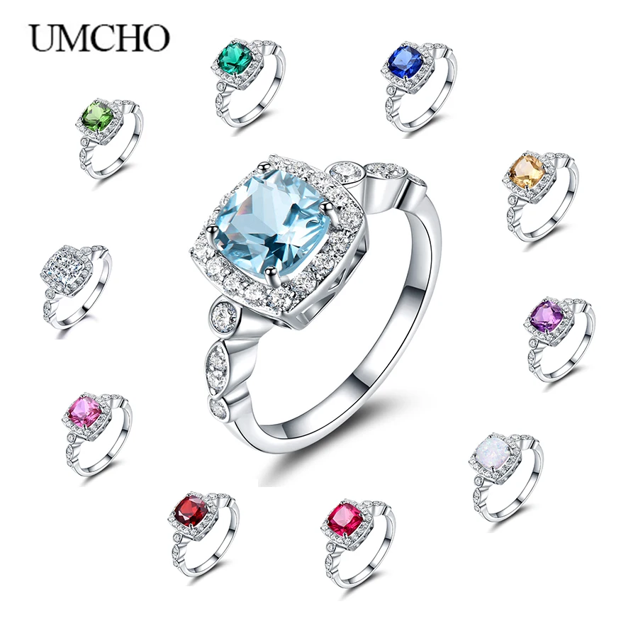 UMCHO Real S925 anelli in argento Sterling per donna anello con topazio
