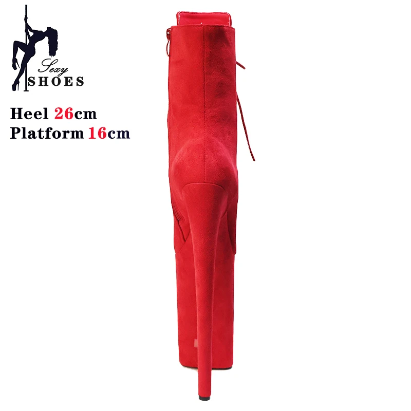 Striptease Shoes Ultrahigh Heel Suede Sexy 26cm/10Inchs Women's High-heeled Ankle Boots Lace Up Fetish Platform Steel Tube Boots