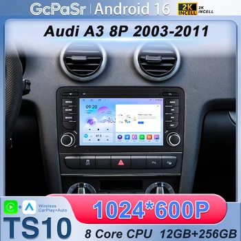 Radio de coche para Audi A3 8P 2003-2011 S3 RS3 Sportback Multimedia GPS Autoradio reproductor inalámbrico Carplay Android Auto unidad principal 2din 1
