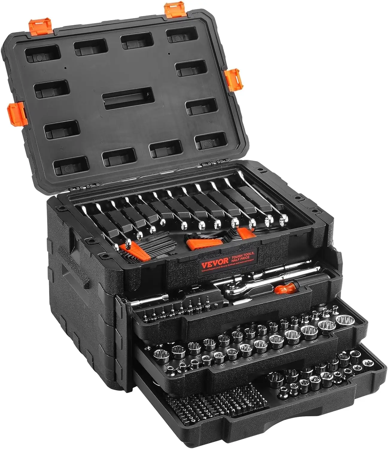 

VEVOR Mechanics Tool Set and Socket Set, 1/4" 3/8" 1/2" Drive Deep and Standard Sockets, 450 Pcs SAE and Metric Mechanic Tool