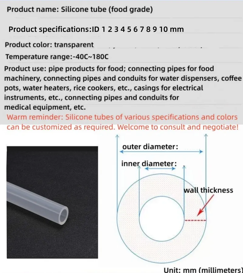 Food Grade Flexible Silicone Rubber Hose - Transparent, Nontoxic, Clear, Soft, Various Diameter Options