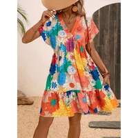 Plus Size 1XL-5XL Women's Fashionable V-neck Floral Print Elegant and Comfortable Dress - Image 3
