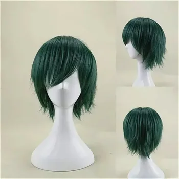 Parrucca cosplay verde menta corta diritta a strati di capelli sintetici