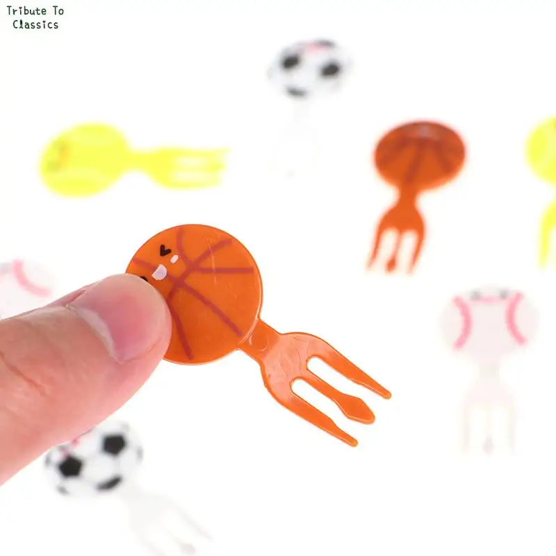 Description Picture 2 of item8Pcs For Kids Snack Cake Dessert Bento Box Decor Party Essentials Cute Sport Style Food Fork Picks Mini Cartoon Fork Toothpicks