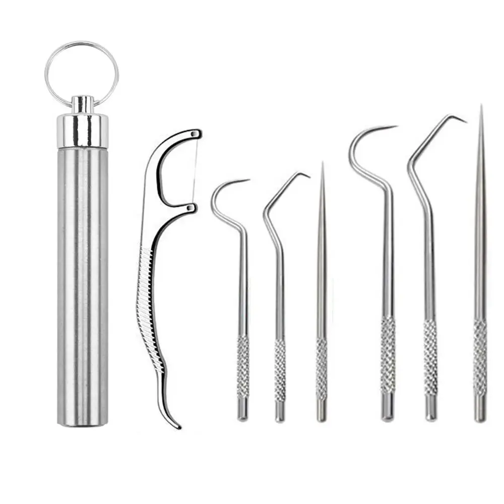 

Teeth Cleaner Storage Box Oral Cleaning Tool Toothpick Pocket Set Tooth Pick Keychain Holder Stainless Steel Toothpick Set