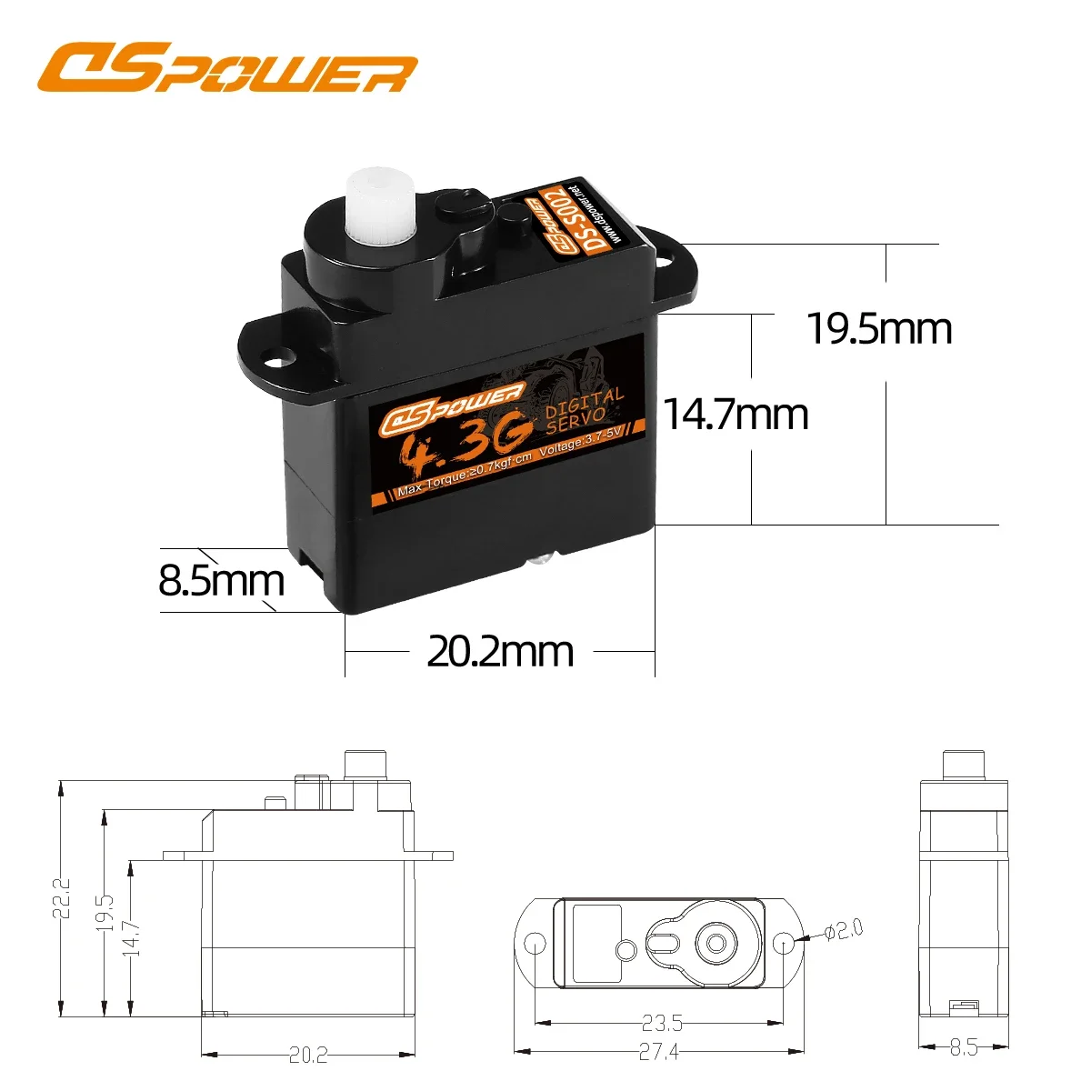 DSPOWER 1/5/10/20PCS 4,3g Micro Digital Servo Mini Servos Kernlosen Kunststoff Metall Getriebe Motor für 1/24 RC Auto Starrflügel Flugzeug – Detail 6