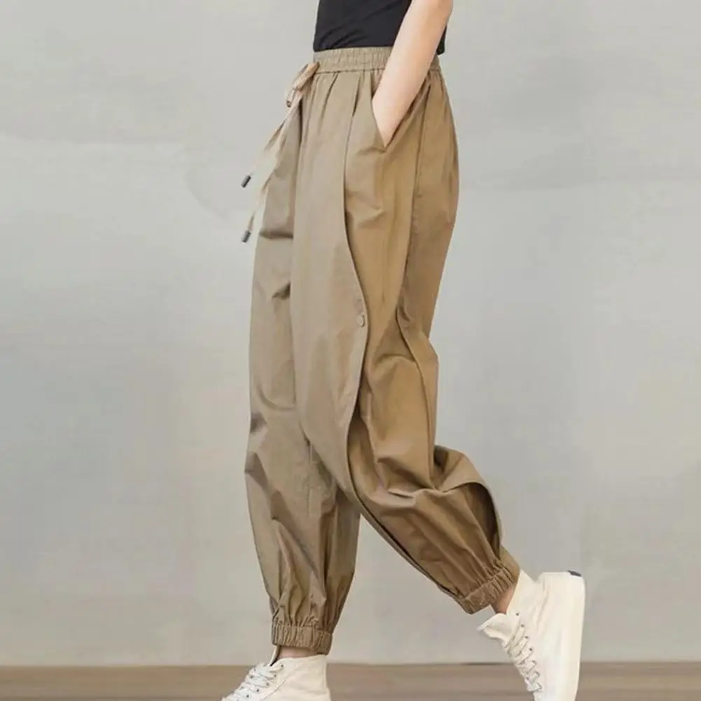 

Lady Harem Pants Loose Elastic Waist Drawstring Streetwear Deep Crotch Ankle Banded Aesthetic Lady Cargo Trousers Women Clothing