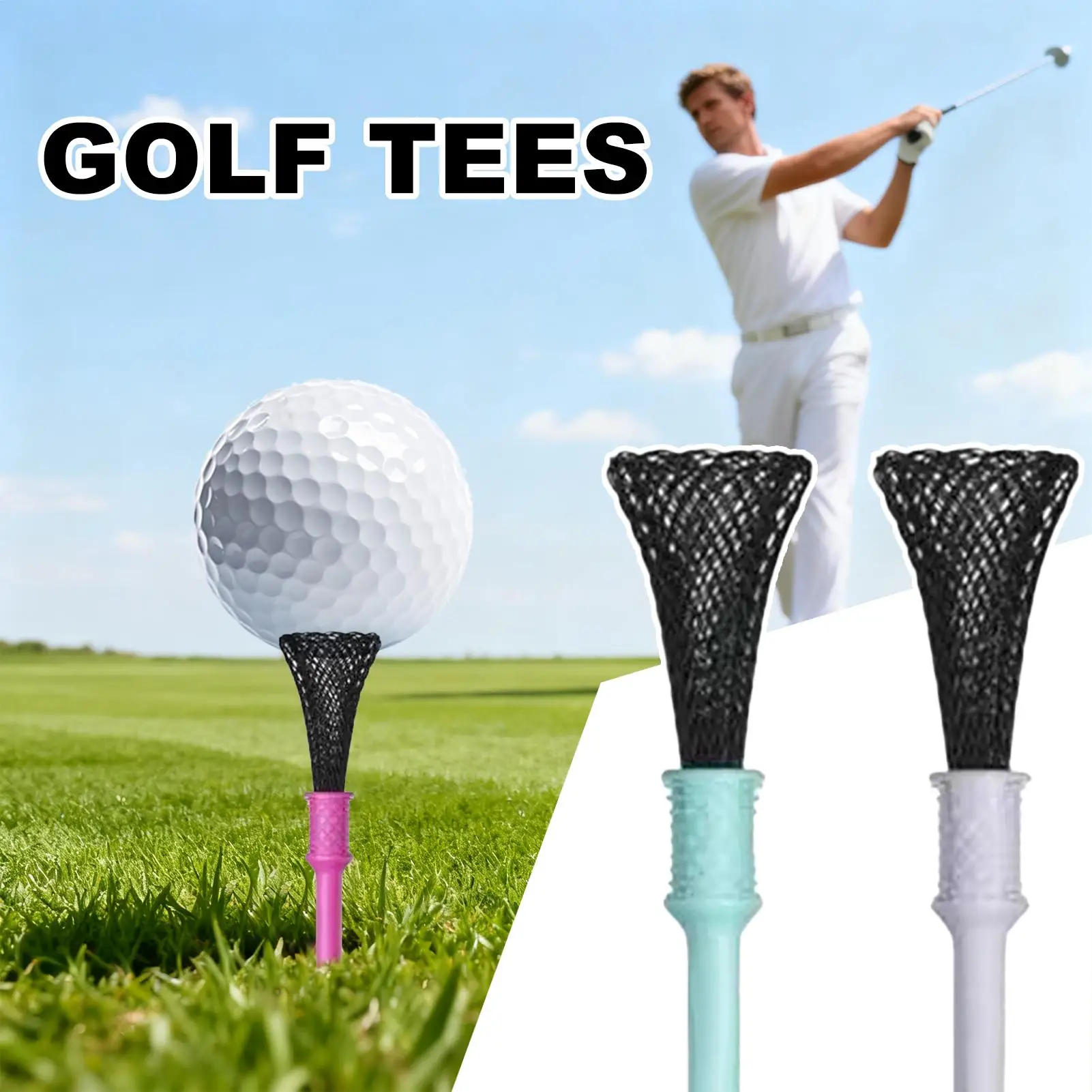 Golf Tees 3piece Mesh Design Base Reduce Friction Practice Golf Tees High-Elastic For Men Women Golfers Practice Kids Home
