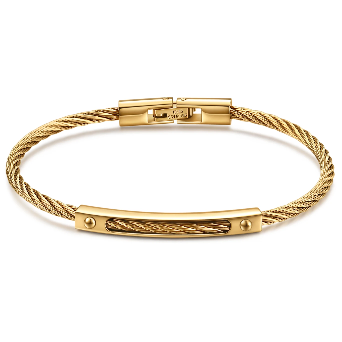 Trendy Braided Wire Bracelet with Metal Bar Accent - Durable Magnetic Lock Jewelry for Men & Women