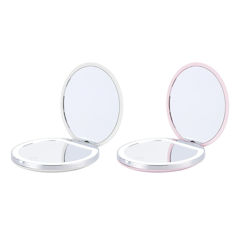 

Portable Mini Makeup Mirror Compact Pocket Rechargeable Two-side Folding Makeup Mirror with LED Light Cosmetic Mirror
