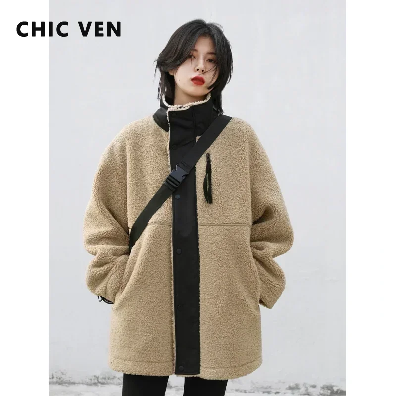 CHIC VEN 여성 재킷 코트 두꺼운 따뜻한 캐주얼 양털 인조 모피 여성 오버코트 루즈 아우터웨어 여성 상의 가을 겨울 2025