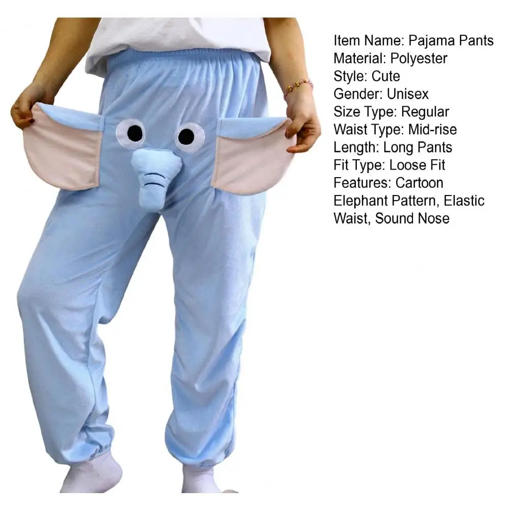 Flannel Pajama Pants Women Men Cartoon Elephant Nose Plush Pajama Bottoms Homewear Plush Lounge Trousers Couple Pajamas Pants_ecoleips.com