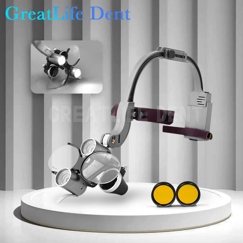 

GreatLife Dent Dental LED 5W Head Light Lamp 2.5X 3.5X Dentisit Surgical Headlight Magnification Binocular Loupes Lab Dentistry