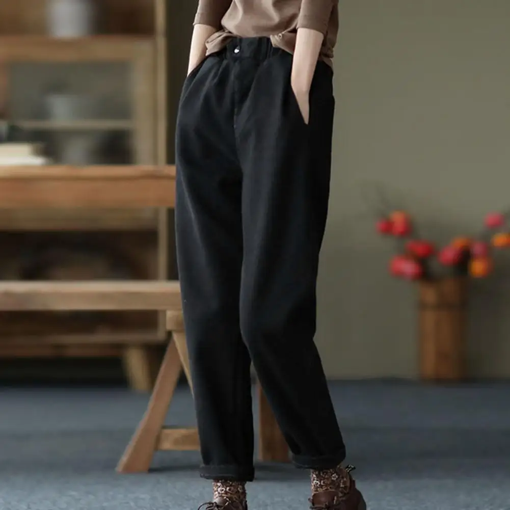 

Women Pants Soft Warm Women's Harem Pants Plush Slim Fit High Waist Ankle Length Trousers with Elastic Waistband Pockets Lady