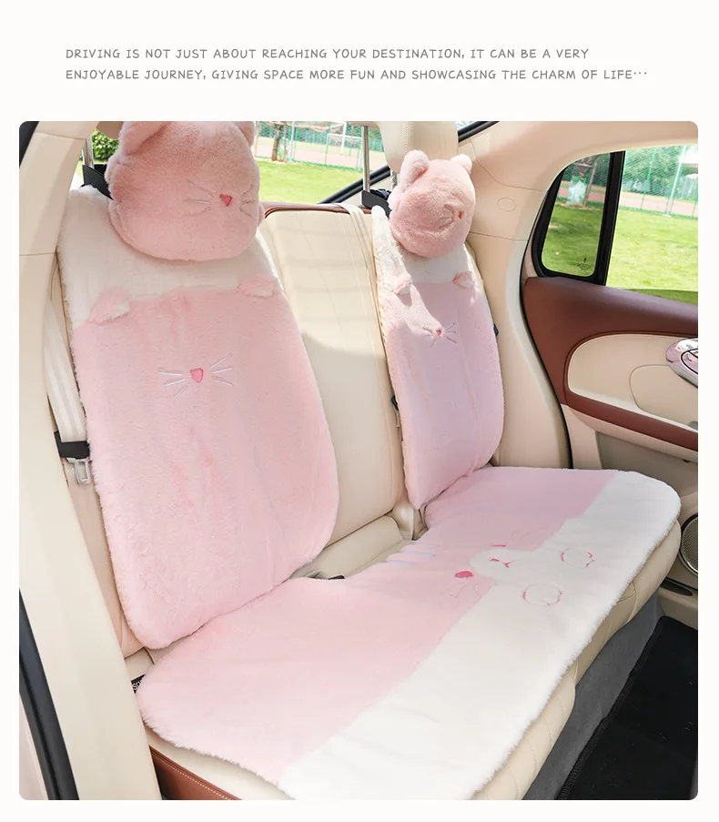Pink Fluffy Car Plush Seat Covers Pink Cute Cat Claw Car Cushion