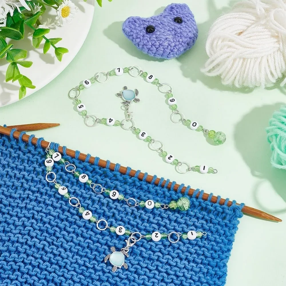 2 Pcs Turtle Knitting Row Counter Chains Pale Green Glass Beaded Stitch Markers Row Counting Accessories for Knitting Crochet for crochet stitch markers