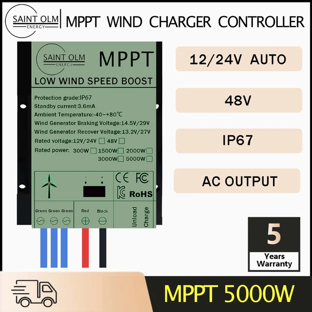 5000W MPPT Wind Charger Controller สําหรับ 5000W 3000W เครื่องกําเนิดไฟฟ้ากังหันลม DC12/24/48V Lifepo4 แบตเตอรี่ Off Grid System 1