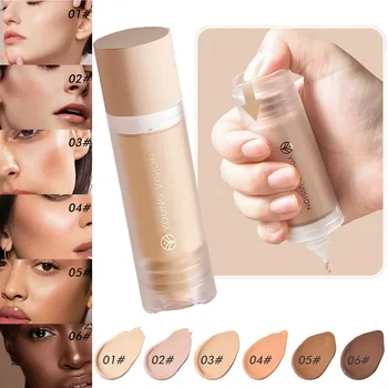 Heallor 40ml Full Cover Liquid Foundation Matte Oil Control Long-Wearing Foundation Makeup Facial Concealer Base Cream Pressed C