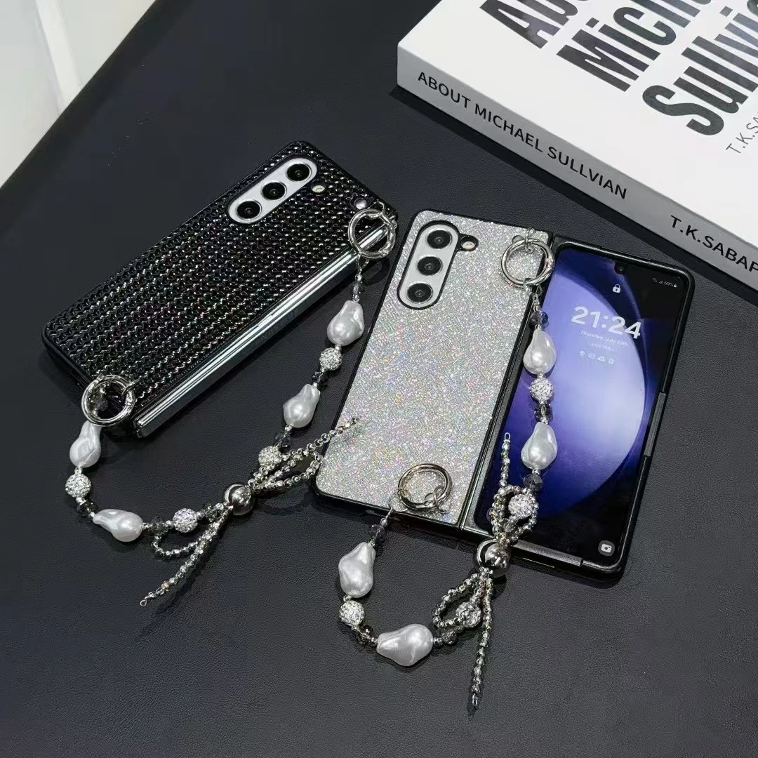 Für Samsung Galaxy Fold 3 4 5 6 Luxus New Business Niedliche Leder Perle Schleife Knoten Handgelenk Kettenriemen Telefon Fallabdeckung_voghion.com