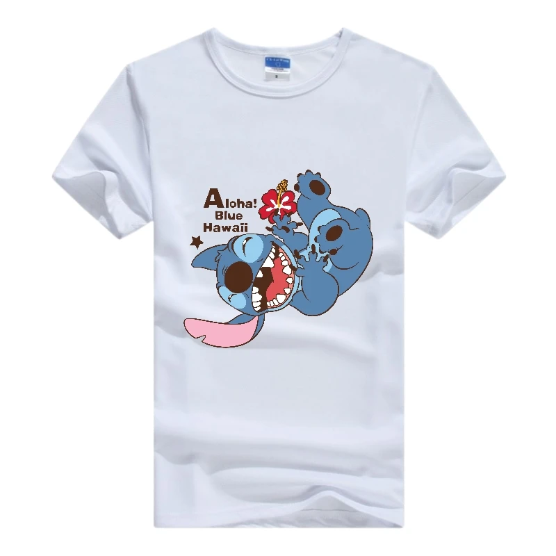 

Disney Kawaii Cartoon Lilo Stitch Graphic Print Women Harajuku T-Shirt Summer Loose Blouse White O-Neck Tees Short Sleeve Tops