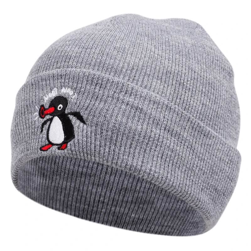 Niedliche gestrickte Mützen mit Pinguin-Stickerei für Männer und Frauen, warme Wollmützen für Sportveranstaltungen im Herbst und Winter, Bohnenmützen – Detail 7