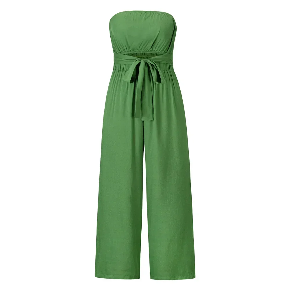 2024 Spring/Summer New Casual Fashion Set Sexy Backless Slim Fit jumpsuit, European and American Straight Leg Pants Set