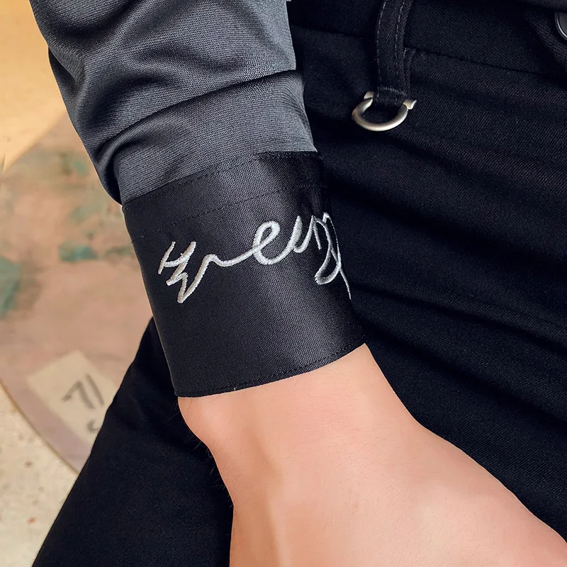 Men's Shirt Neckline Embroidery Long Sleeve Casual Slim Men's Dress Shirt Solid Color Formal Business Social Clothing Top long sleeve shirt