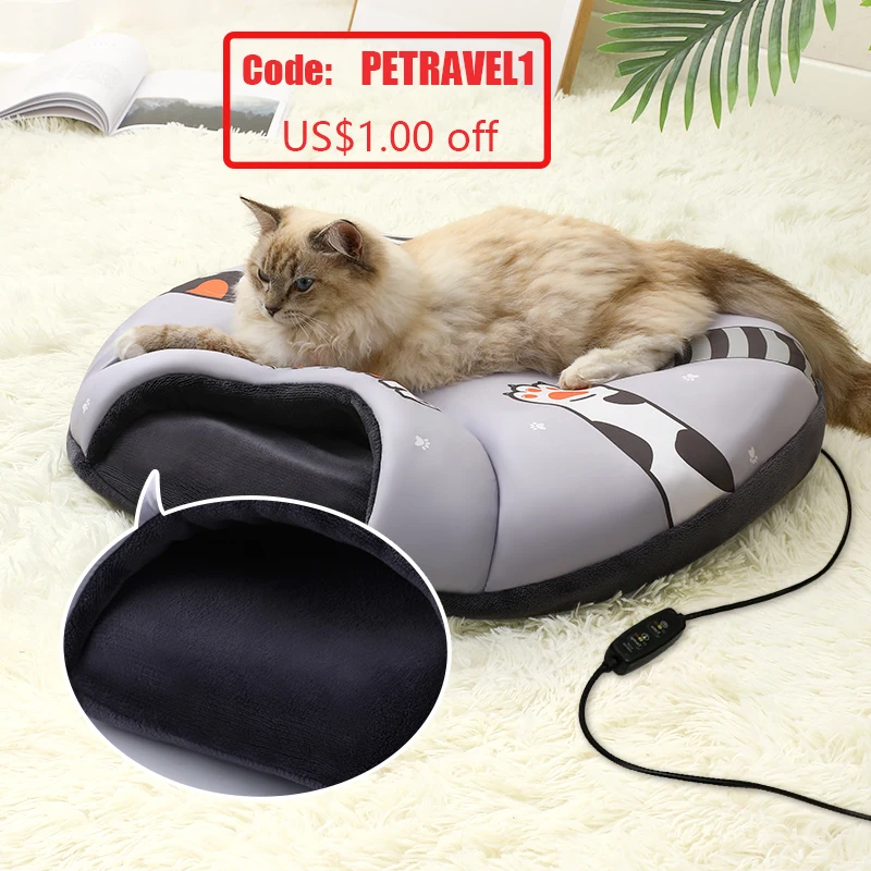 New Heating Cat Bed Blanket 3 Gears Timer Winter Warm Cat Mat House