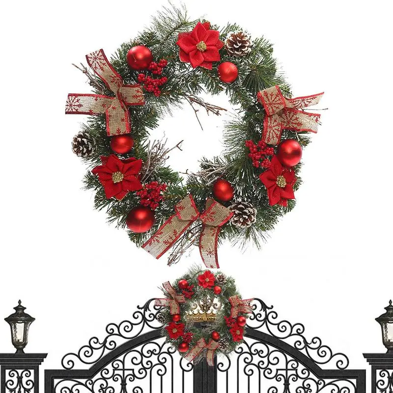 

Artificial Christmas Wreath Christmas Door Hanging Wreath Pine Needles Red Berries Bows Christmas Garland For Home Decor