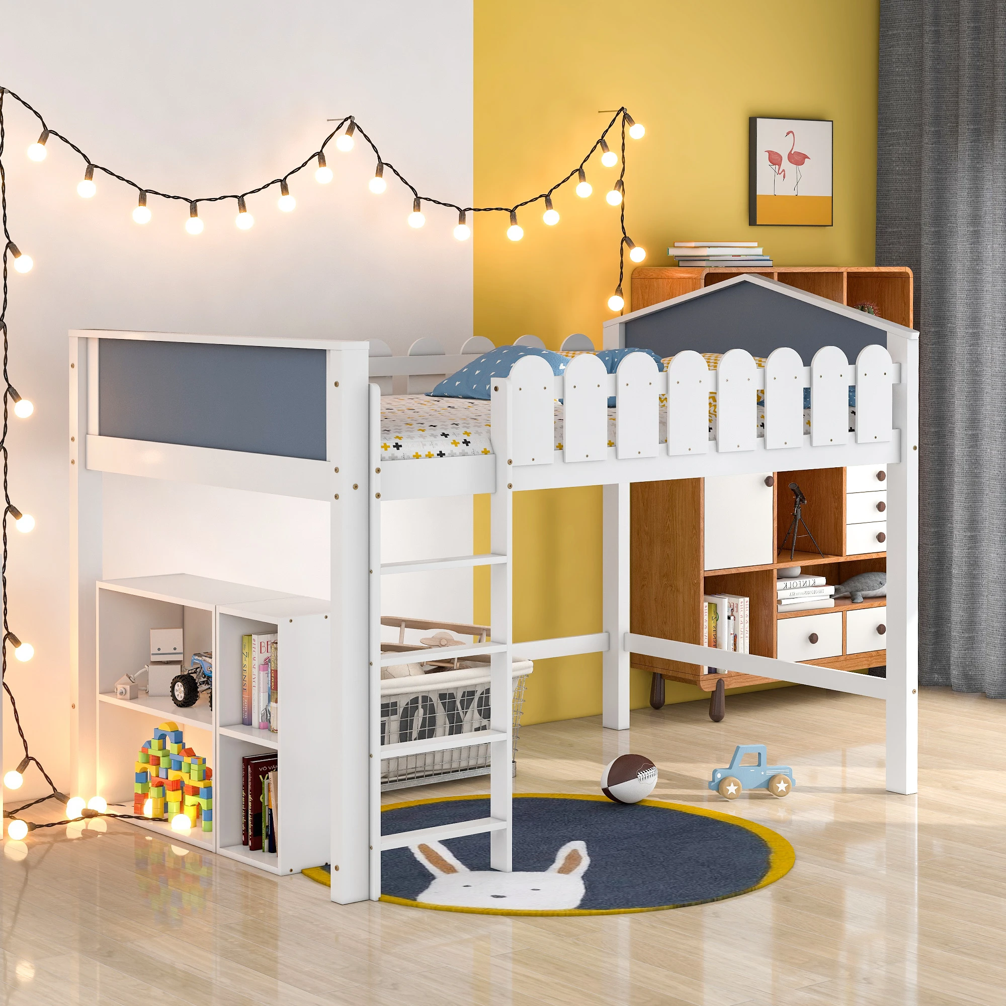 Cot Loft Bed / Children's Bunk Bed Bed Frame With Storage Cupboard White Pine With Slatted Frame 120 200 Cm - Bed Bases & Frames - AliExpress